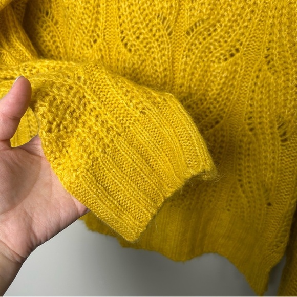 J. Crew Pointelle Yellow Mock Neck Cable Knit - Picture 5 of 7